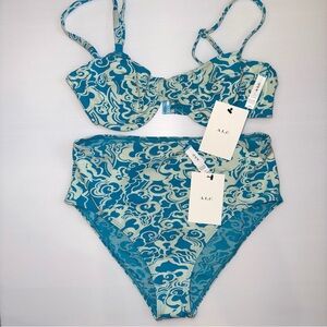 A.L.C. Isla Underwire High-waist Bikini - Teal and Cream Swirl